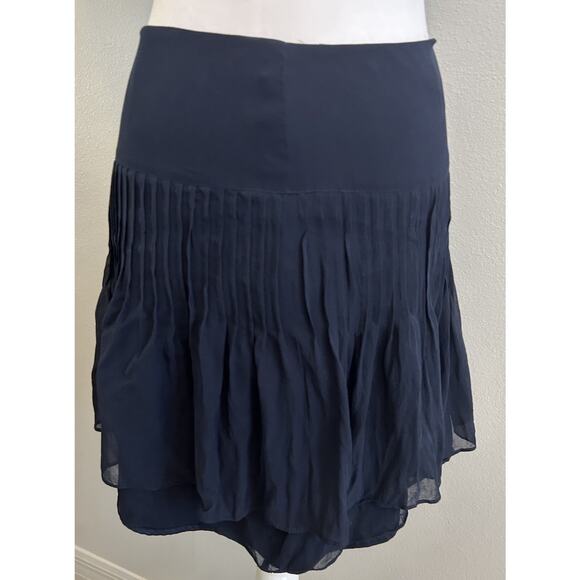 VTG Silk Pleated Mini Skirt 6 Navy Blue Ruffles Luxury Designer RARE Made In USA - Picture 11 of 14